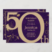 Stilvoll Modernes Gold und Lila Einladung zum Gebu (Vorne/Hinten)