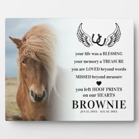 Stilvoll Modernes Pferd Foto Memorial Pet Loss Fotoplatte (Vorderseite)