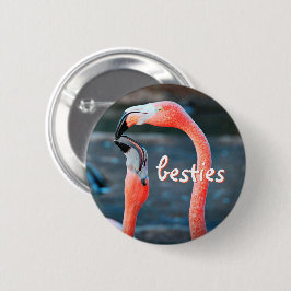 Stilvoll Modernes Pink Flamingos Foto Besties Scri Button