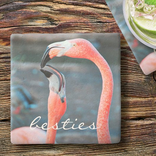 Stilvoll Modernes Pink Flamingos Foto Besties Scri Steinuntersetzer