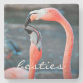 Stilvoll Modernes Pink Flamingos Foto Besties Scri Steinuntersetzer (Vorderseite)