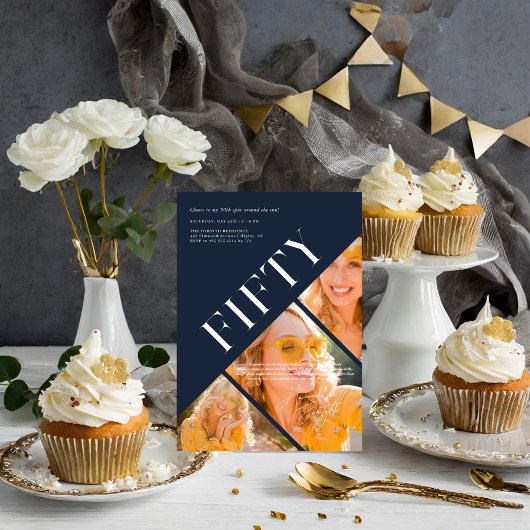 Stilvoll modernisiert | 50. Geburtstag 3 Foto Einladung