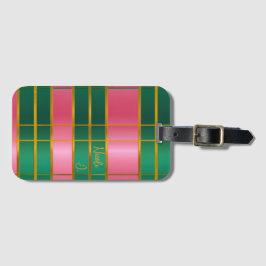 Stilvoll monogrammiert kräftiges Rosa & Grün, Gold Gepäckanhänger