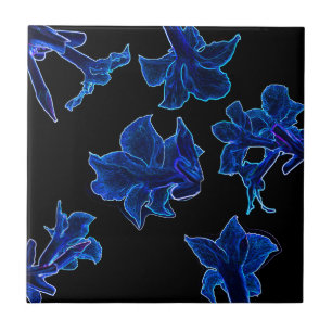Stilvoll Neon Blue Blumen Blumen Fliese