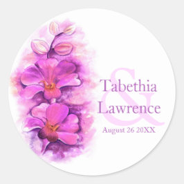 Stilvoll orchid Aquarell Rosa Hochzeitsticker Runder Aufkleber