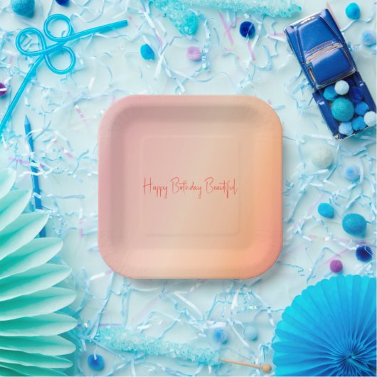 Stilvoll pastellrosa und pfirsichfarbener Platz Pappteller (Party)