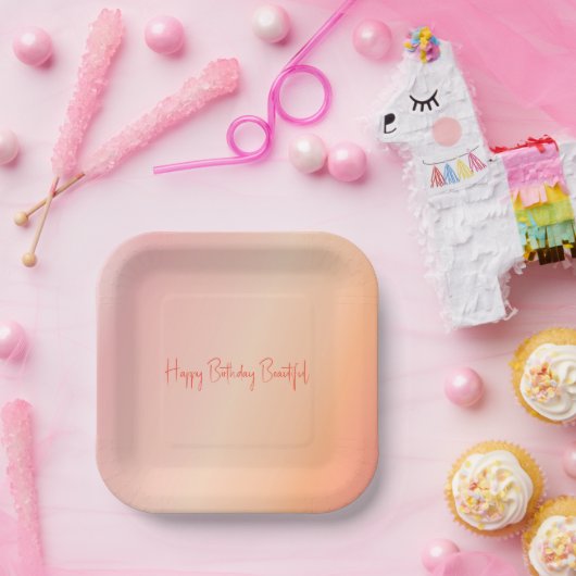 Stilvoll pastellrosa und pfirsichfarbener Platz Pappteller (Party)