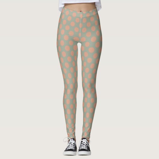 Stilvoll Pfirsich Pink Green Polka Dot Leggings (Vorderseite)