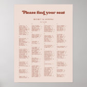 Stilvoll Pfirsichrosa Alphabetisches Sitzdiagramm Poster (Vorne)