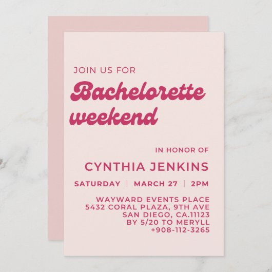 Stilvoll pfirsichrosa Junggeselinnen-Abschied Einladung (Vorne/Hinten)