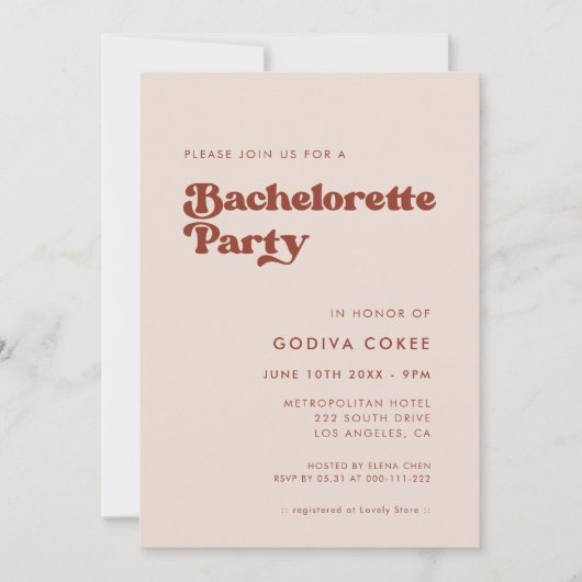 Stilvoll pfirsichrosa Junggeselinnen-Abschied Einladung (Vorderseite)
