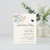 Stilvoll Pink & Blue Blume Bouquet Abschluss Einladungspostkarte (Stehend Vorderseite)