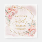 Stilvoll Pink Sage und Gold Floral Sweet 16 Serviette (Vorderseite)