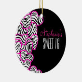 Stilvoll Pink Sweet 16 Zebra Herzdesign Name Keramik Ornament (Rechts)