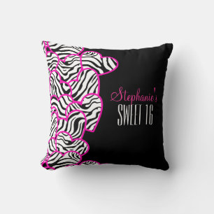 Stilvoll Pink Sweet 16 Zebra Herzdesign Name Kissen