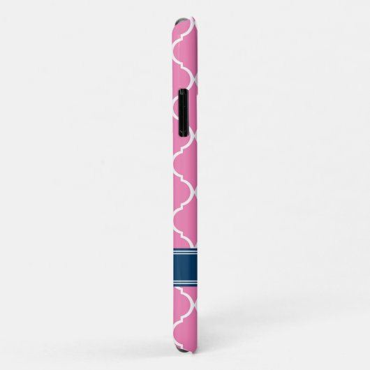Stilvoll Pink Trellis Pattern Navy Blue Namplate Case-Mate iPhone Hülle (Hinten/Rechts)