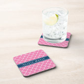 Stilvoll Pink Trellis Pattern Navy Blue Namplate Getränkeuntersetzer (Rechte Seite)