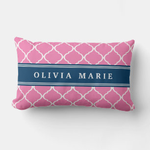Stilvoll Pink Trellis Pattern Navy Blue Namplate Lendenkissen