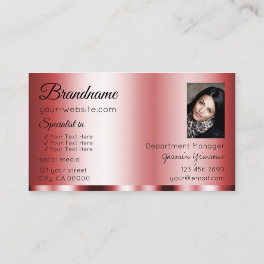 Stilvoll Red Glamour mit Logo und Foto Stilvoll Visitenkarte (Rückseite)
