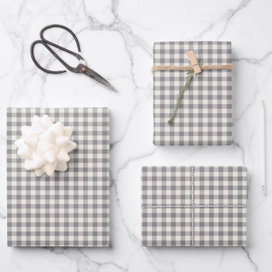 Stilvoll Retro Gray Gingham Kariertes Muster Geschenkpapier Set (Vorderseite)