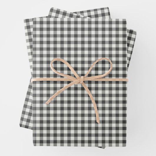 Stilvoll Retro Schwarz-weiß Gingham Kariertes Must Geschenkpapier Set (Beispiel)