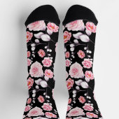 Stilvoll rosa Blumenmuster auf schwarz Socken (Oben)