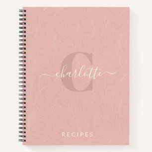 Stilvoll rosa Botanisches Monogramm Rezept Notizblock