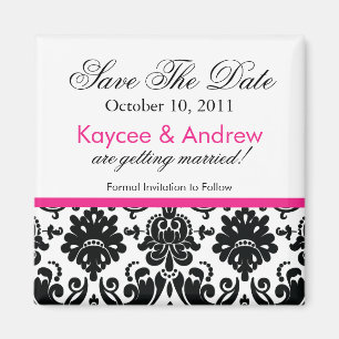 Stilvoll rosa Damask Speichern Sie das Datumsfenst Magnet