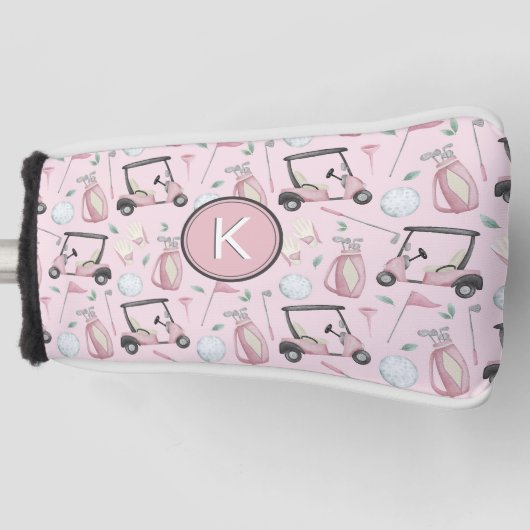 Stilvoll rosa Feminine Golf Design Custom Monogram Golf Headcover (Vorderseite)