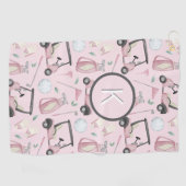 Stilvoll rosa Feminine Golf Design Custom Monogram Golfhandtuch (Horizontal)