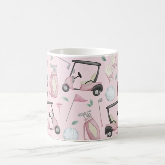 Stilvoll rosa Feminine Golf Design Custom Monogram Kaffeetasse (Mittel)