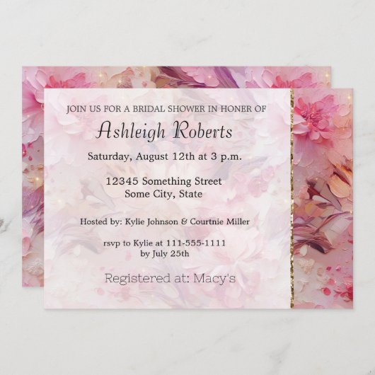 Stilvoll rosa Floral Einladung (Vorne/Hinten)