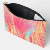 Stilvoll rosa gelbe Abstrakte Federn Zubehörtasche (Offen)
