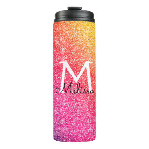 Stilvoll rosa Gelbe Glitzer Glitzern Thermosbecher