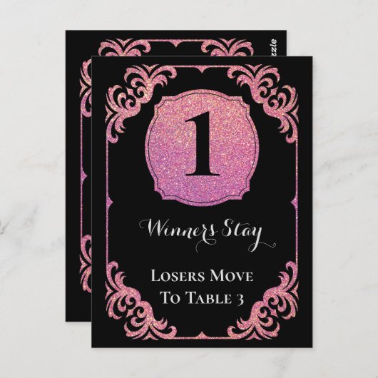 Stilvoll rosa Glitzer Bunco One Table Card Postkarte (Vorne/Hinten)