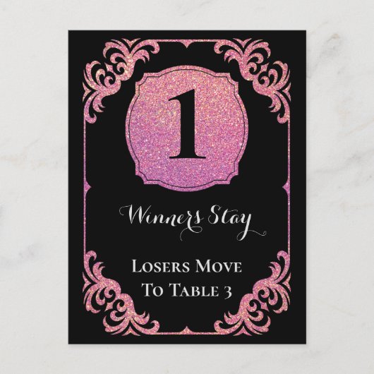 Stilvoll rosa Glitzer Bunco One Table Card Postkarte (Vorderseite)