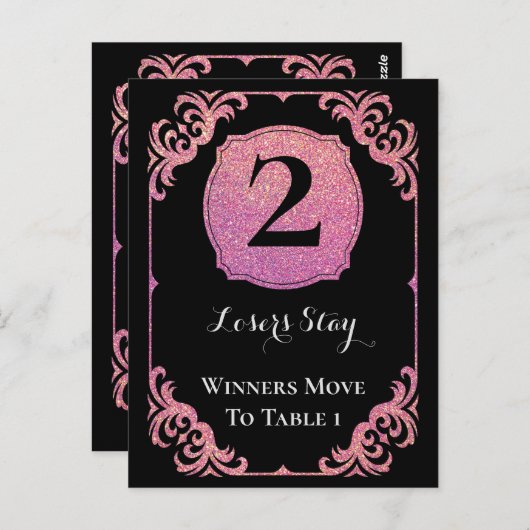 Stilvoll rosa Glitzer Bunco Two Table Card Postkarte (Vorne/Hinten)