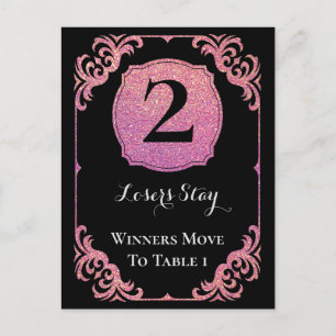 Stilvoll rosa Glitzer Bunco Two Table Card Postkarte