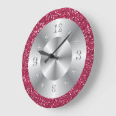 Stilvoll rosa Glitzer Silber Zahlen Große Uhr (Winkel)