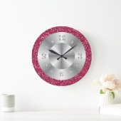 Stilvoll rosa Glitzer Silber Zahlen Große Uhr (Zuhause)
