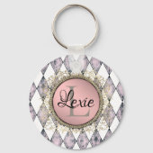 Stilvoll rosa Harlequin Monogram Schlüsselanhänger (Vorderseite)