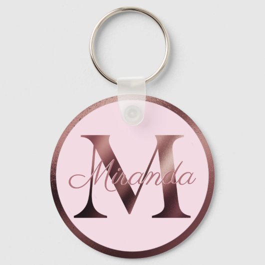 Stilvoll rosa Letter M Rose Gold Metallic Monogram Schlüsselanhänger (Vorderseite)
