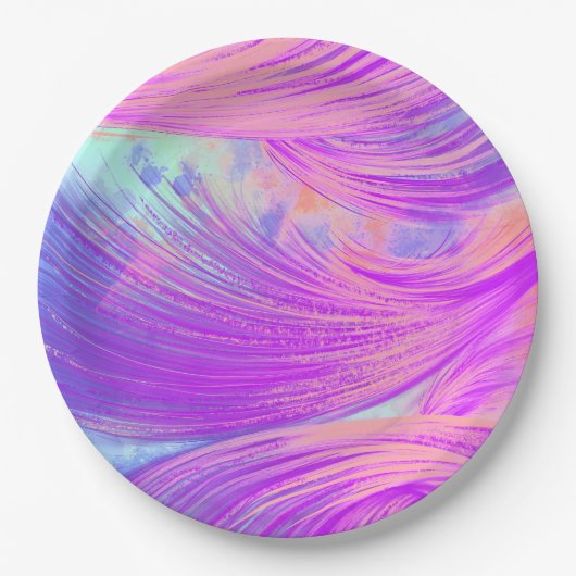 Stilvoll rosa Lila Abstrakte Feathers Pappteller (Vorderseite)