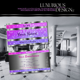 Stilvoll rosa Lila Glitzer Stars Verziert Silber Visitenkarte