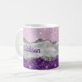 Stilvoll rosa, Lila glitzerndes Silbergürtel Kaffeetasse (Vorderseite Links)