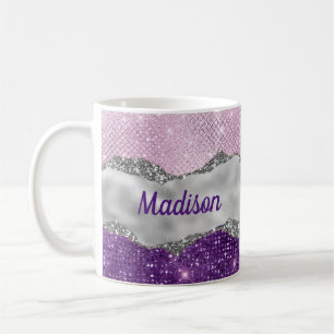 Stilvoll rosa, Lila glitzerndes Silbergürtel Kaffeetasse
