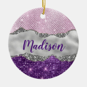 Stilvoll rosa, Lila glitzerndes Silbergürtel Keramik Ornament