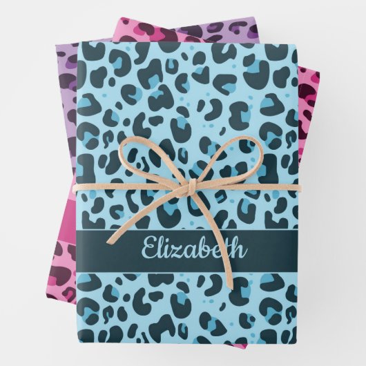 Stilvoll rosa lila Leopardendruck mit Namen Geschenkpapier Set (Beispiel)