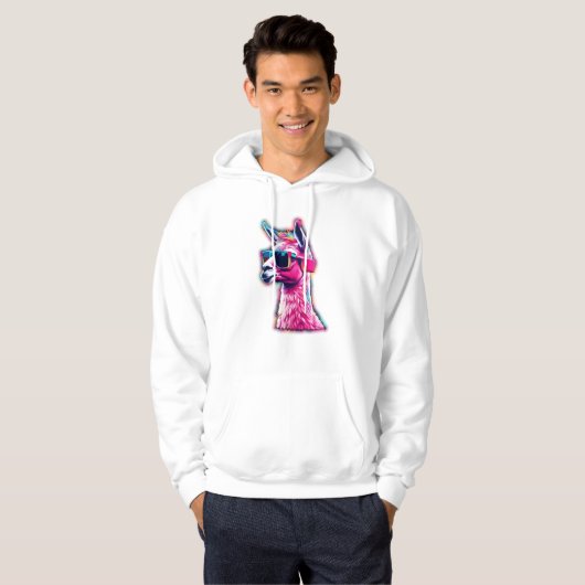 Stilvoll rosa Llama | Funky Synthwave Hoodie (Vorne ganz)