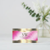 Stilvoll rosa Marmor Gold Border Monogram und Foto Visitenkarte (Stehend Vorderseite)